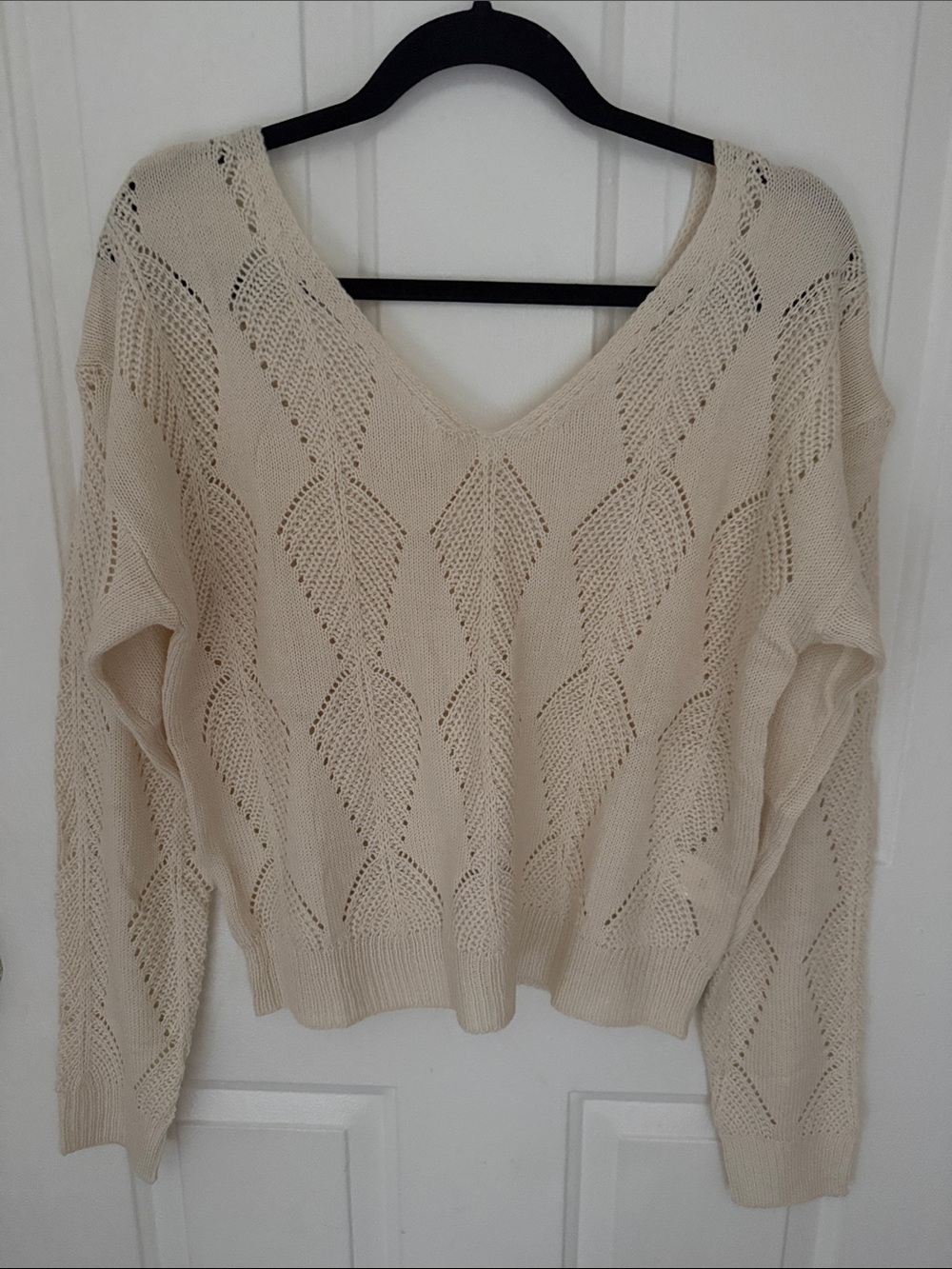 V-Neck Open Knit Sweater - Cream